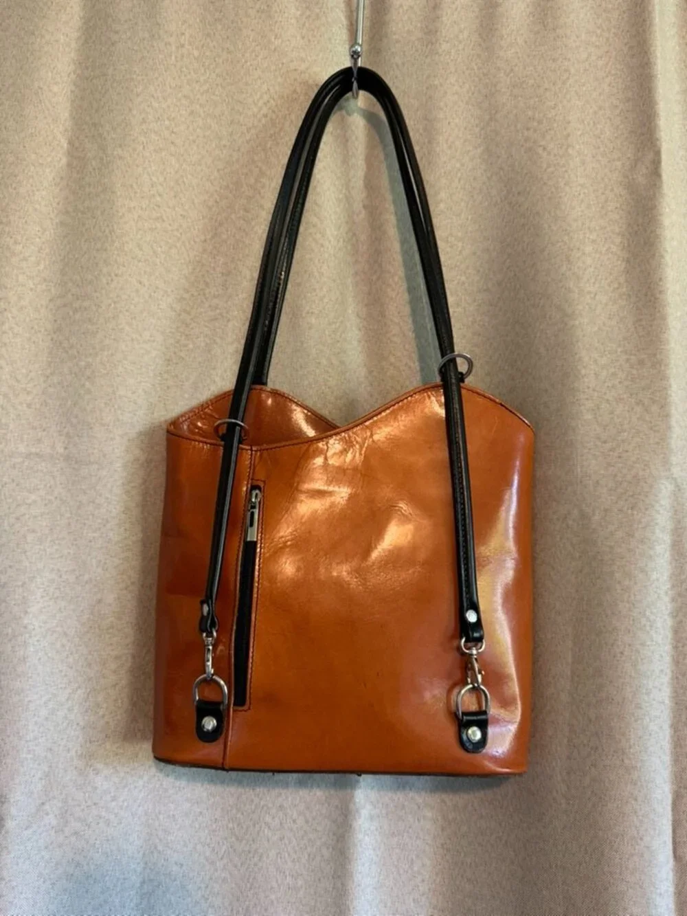 Vera Pelle The Cloe cognac glazed leather convertible purse/backpack